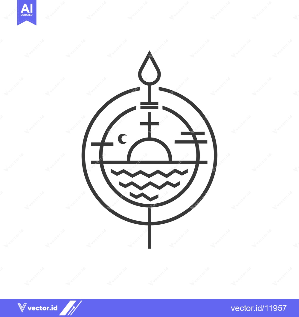 Premium Vector of Abstract Symbol with Sun, Moon, and Water Waves within a Circle