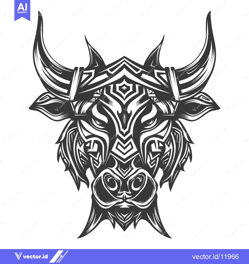 Premium Vector of Abstract Tribal Bull Head with Geometric Patterns