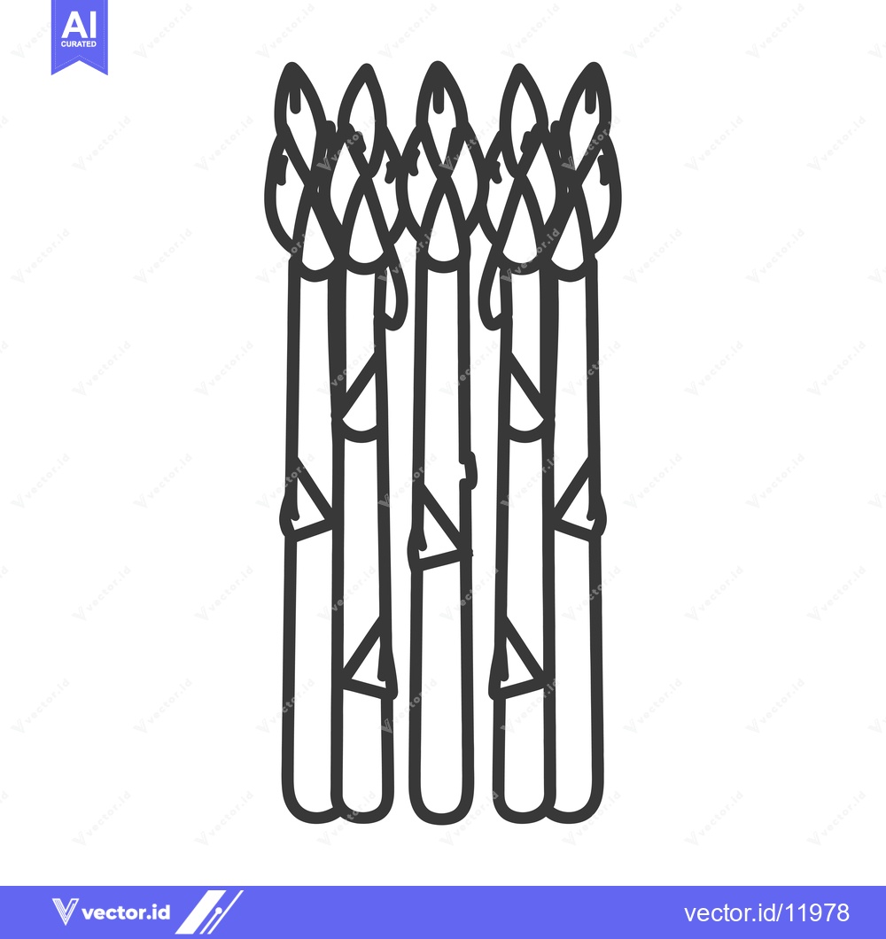 Premium Vector dari A Bunch of Five Asparagus Spears in Black and White Outline