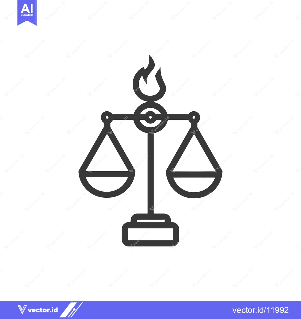 Premium Vector dari A burning flame atop a balanced scale with two empty pans