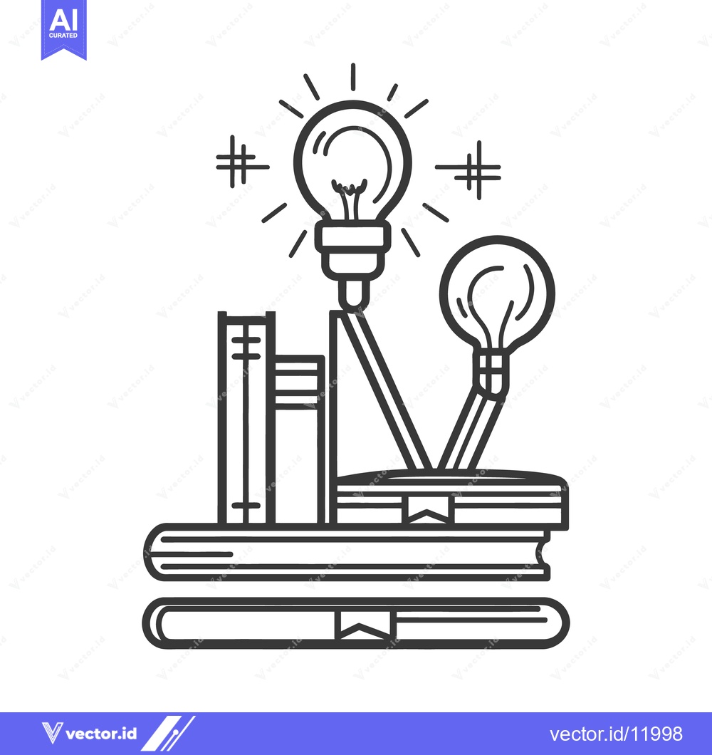 Premium Vector of Stacked books and lightbulbs illustrating knowledge and ideas concept
