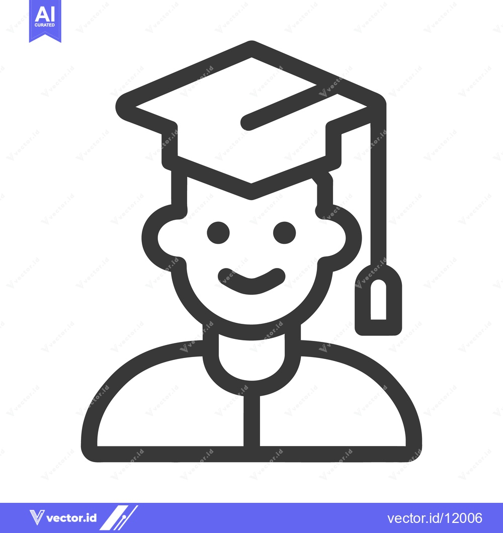 Premium Vector dari A happy graduate wearing a cap and gown icon illustration