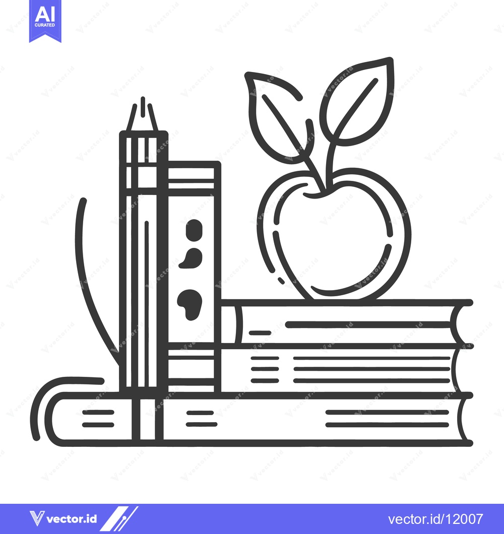 Premium Vector of Graphic representation of books apple and writing instruments