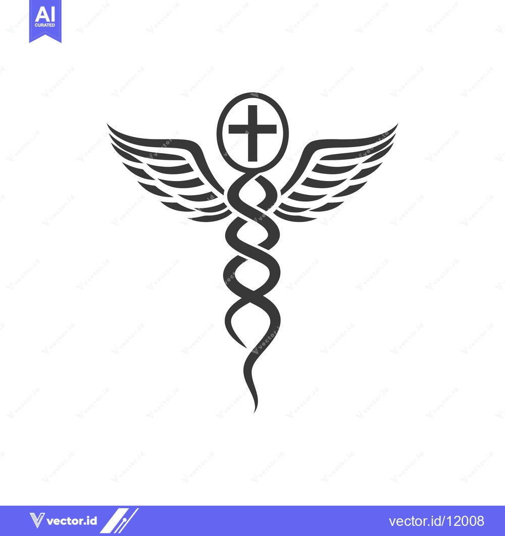 Premium Vector dari A Caduceus with Wings and a Cross Inside a Circle
