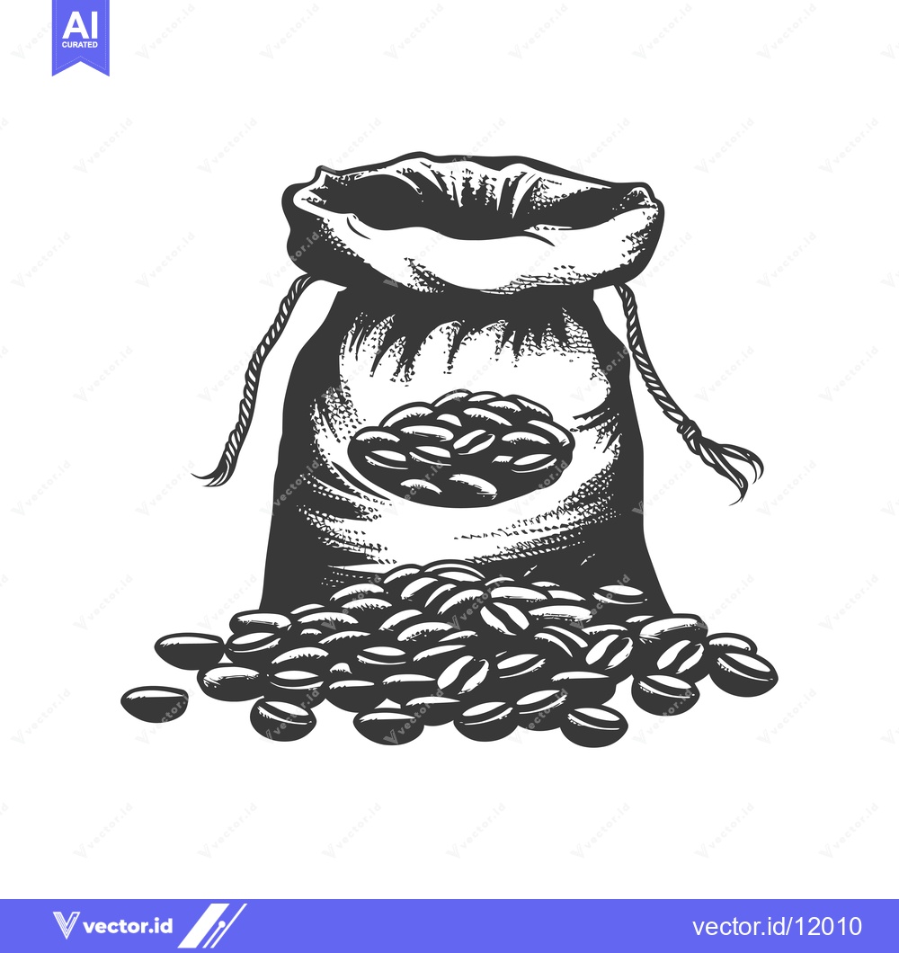 Premium Vector dari A Canvas Bag Filled with Coffee Beans Spilled Out