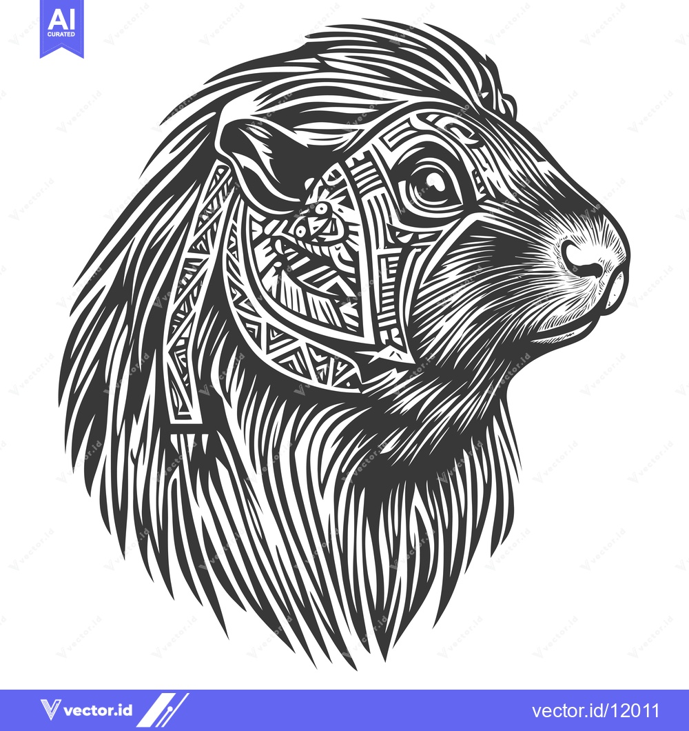 Premium Vector of A Capybara's Head with Abstract Tribal Pattern