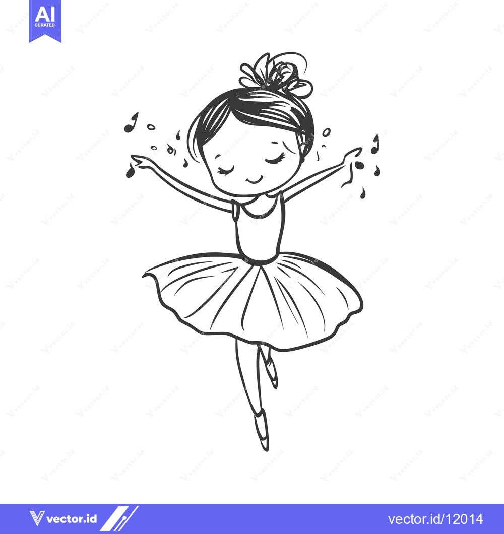 Premium Vector of A Cartoon Ballerina with Eyes Closed and Music Notes Around Her