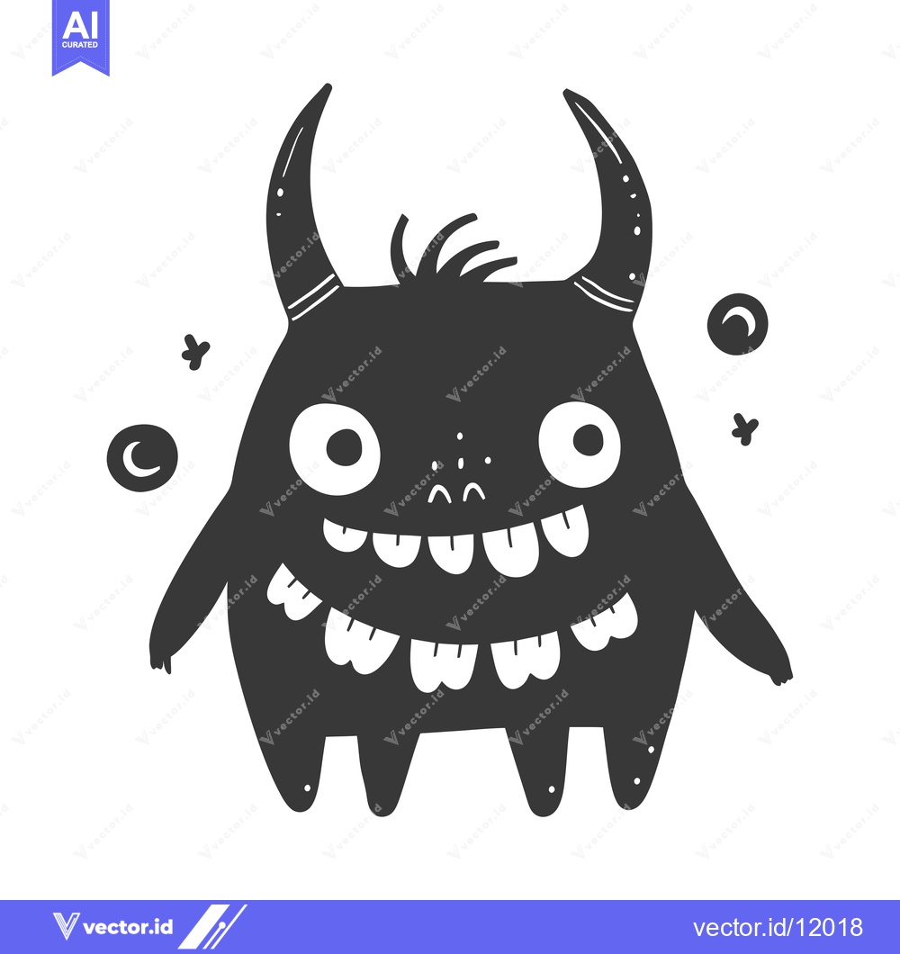 Premium Vector dari A cartoon black monster with horns, big eyes, and a wide grin