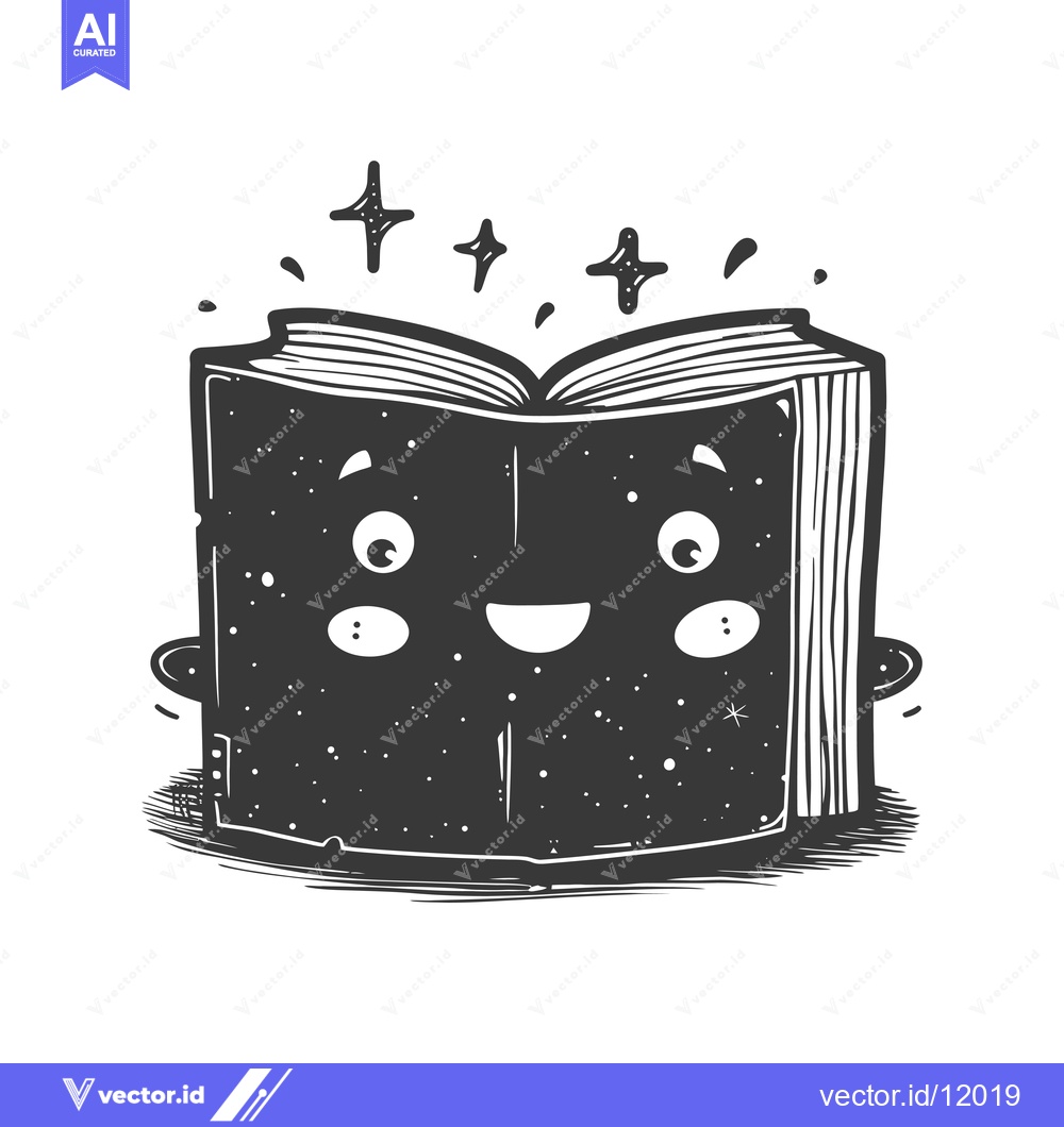 Premium Vector dari A Cartoon Book Character with a Smiling Face and Sparkles Above