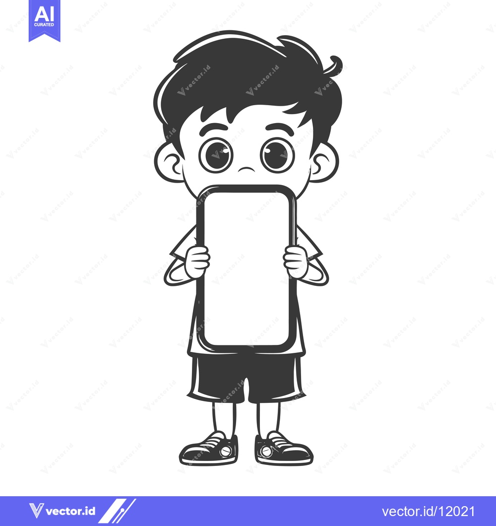 Premium Vector of A Cartoon Boy Holding a Blank Smartphone