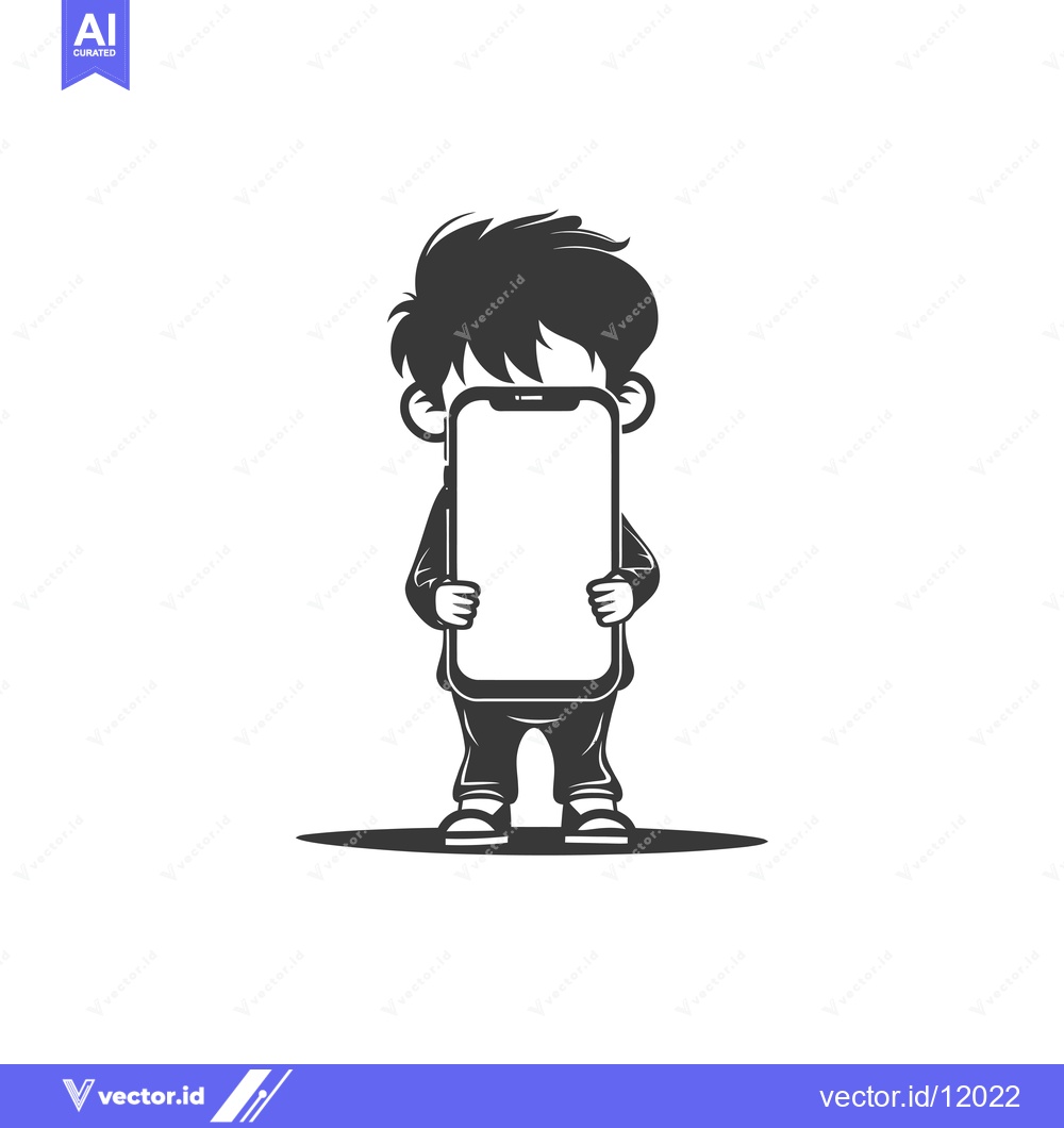 Premium Vector dari A Cartoon Boy Holding a Smartphone in Front of His Face