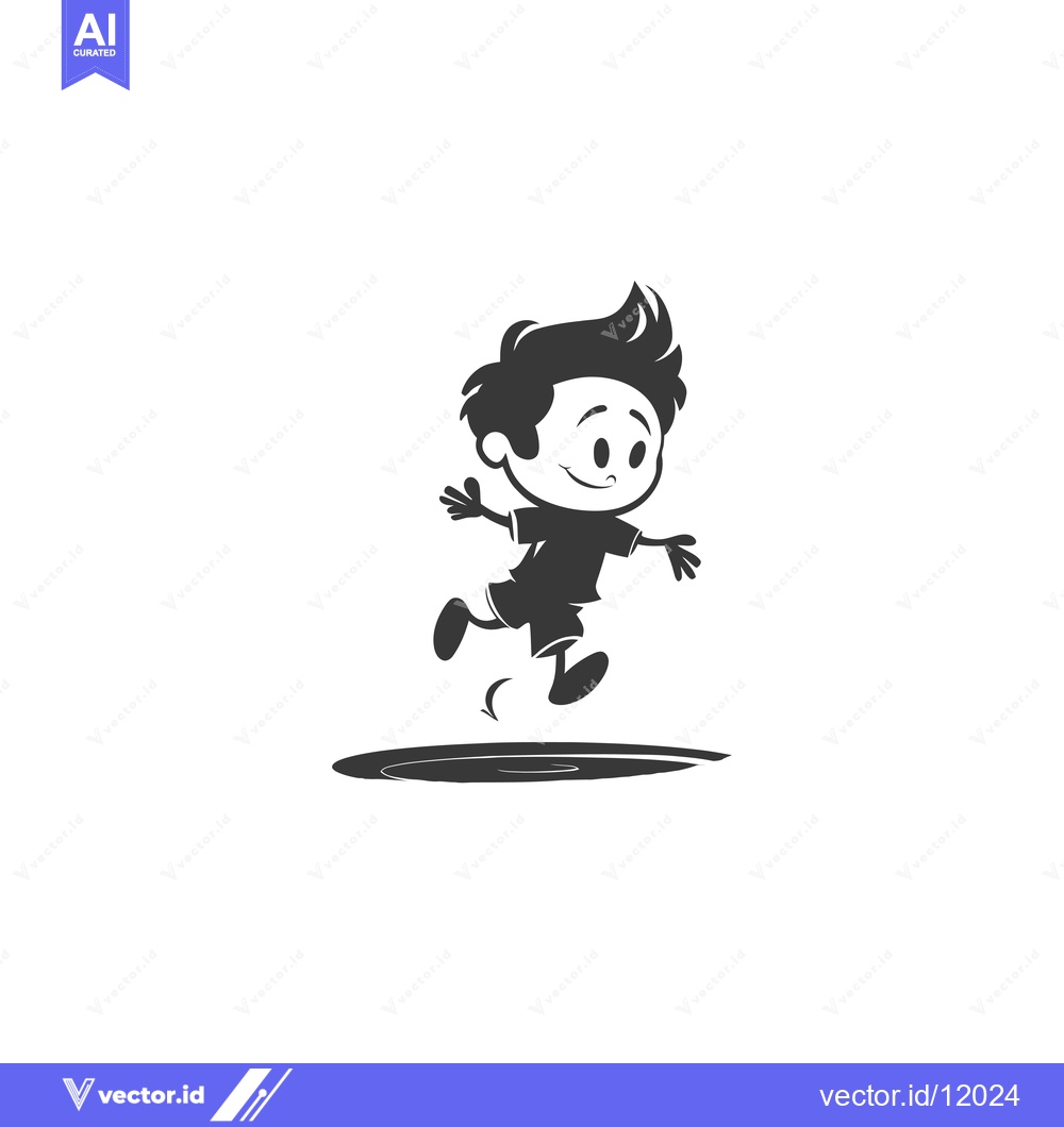 Premium Vector dari A Cartoon Boy Jumping over a Puddle