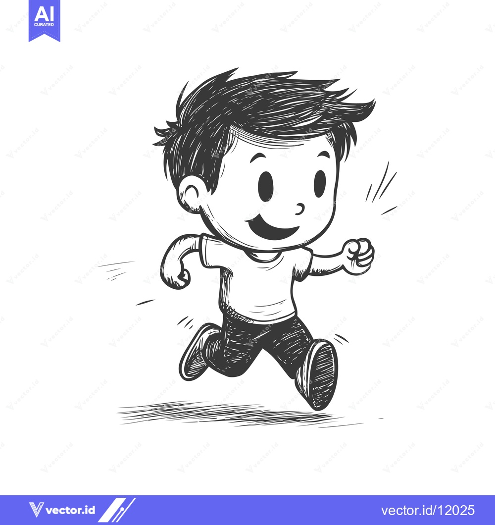 Premium Vector of A Cartoon Boy Running with a Joyful Expression