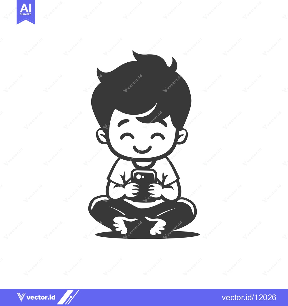 Premium Vector of A Cartoon Boy Sitting and Holding a Smartphone
