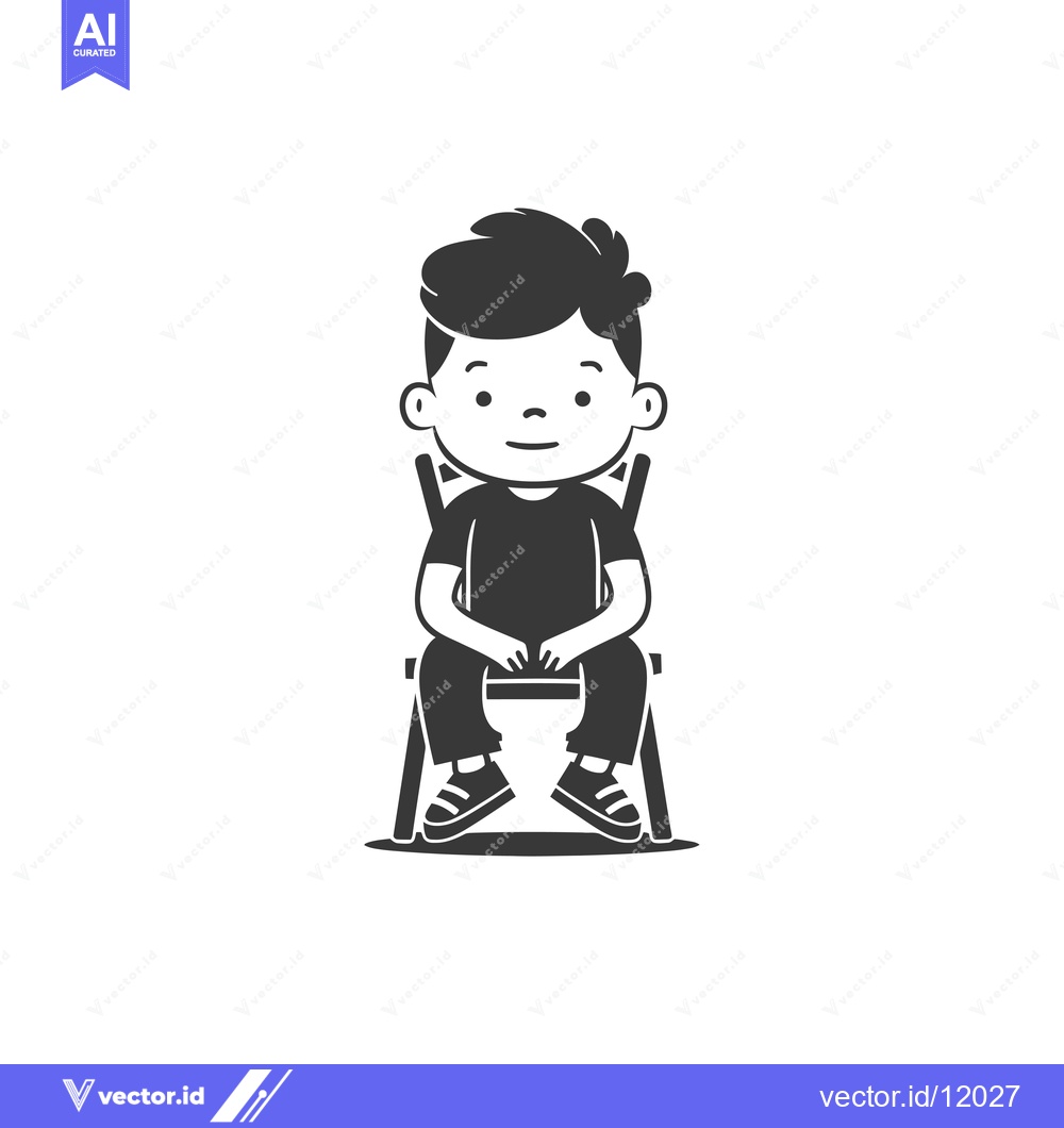 Premium Vector dari A cartoon boy sitting on a chair with his hands in his lap.