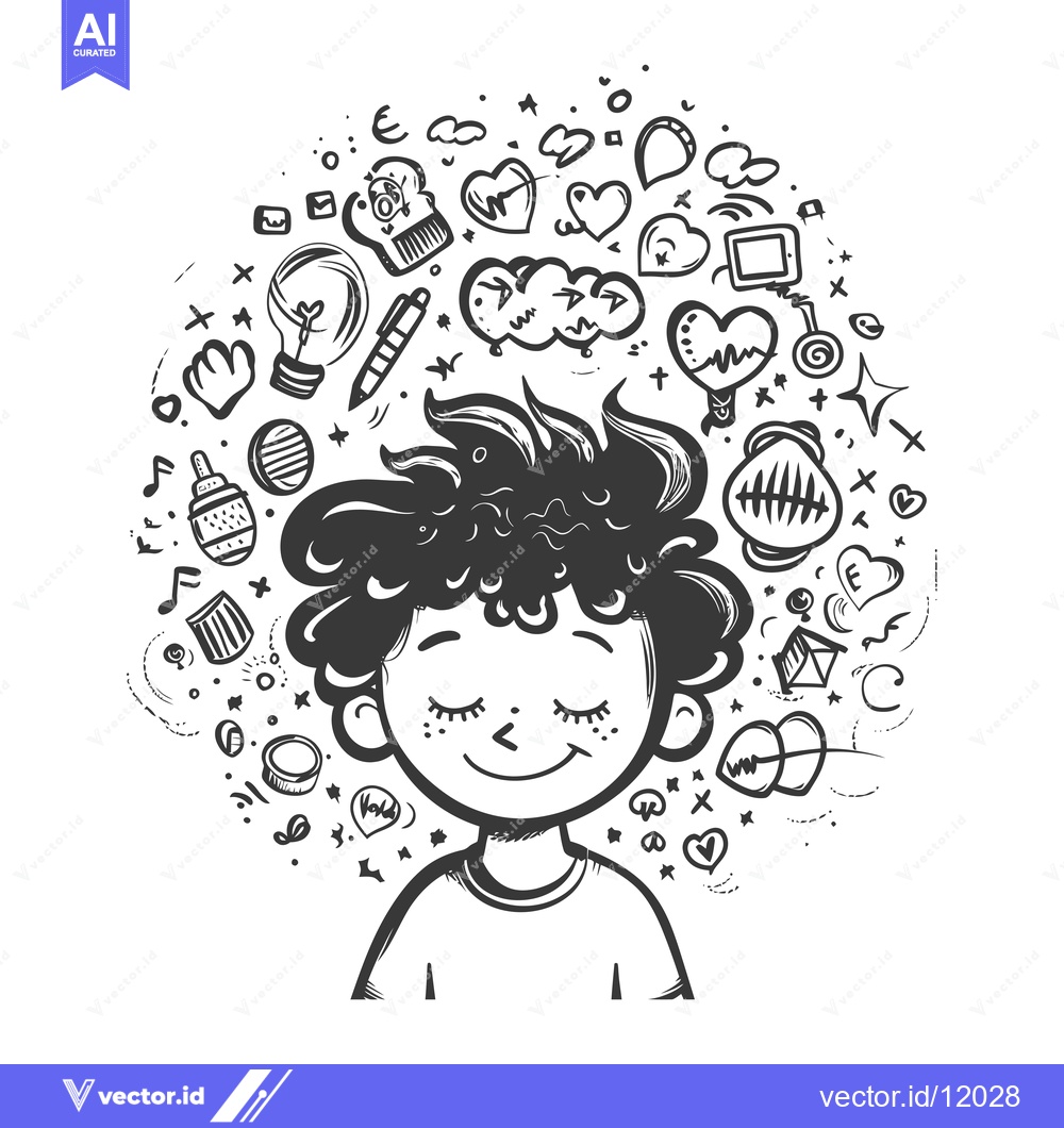 Premium Vector dari A Cartoon Boy Surrounded by Doodle Objects