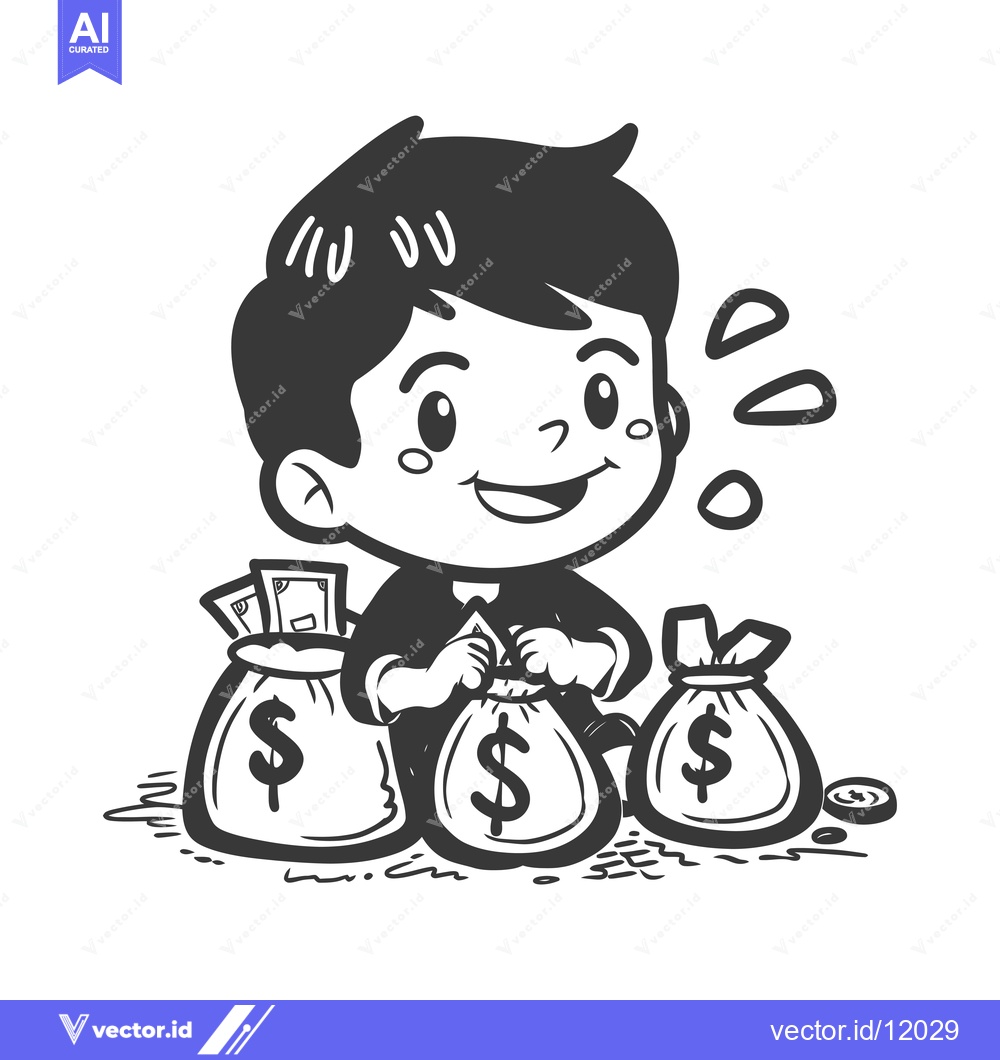 Premium Vector dari A Cartoon Boy Surrounded by Money Bags