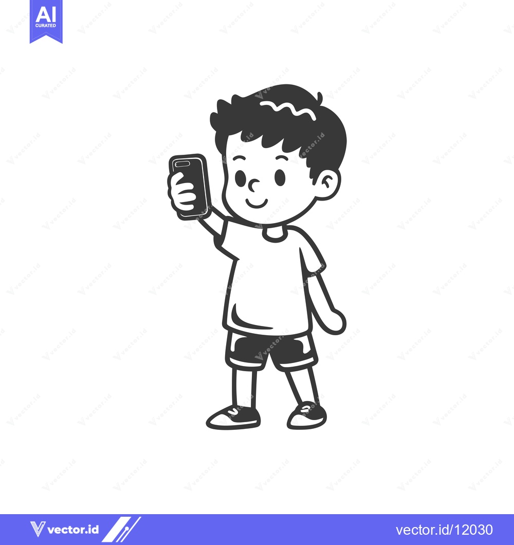 Premium Vector dari A Cartoon Boy Taking a Selfie with a Smartphone