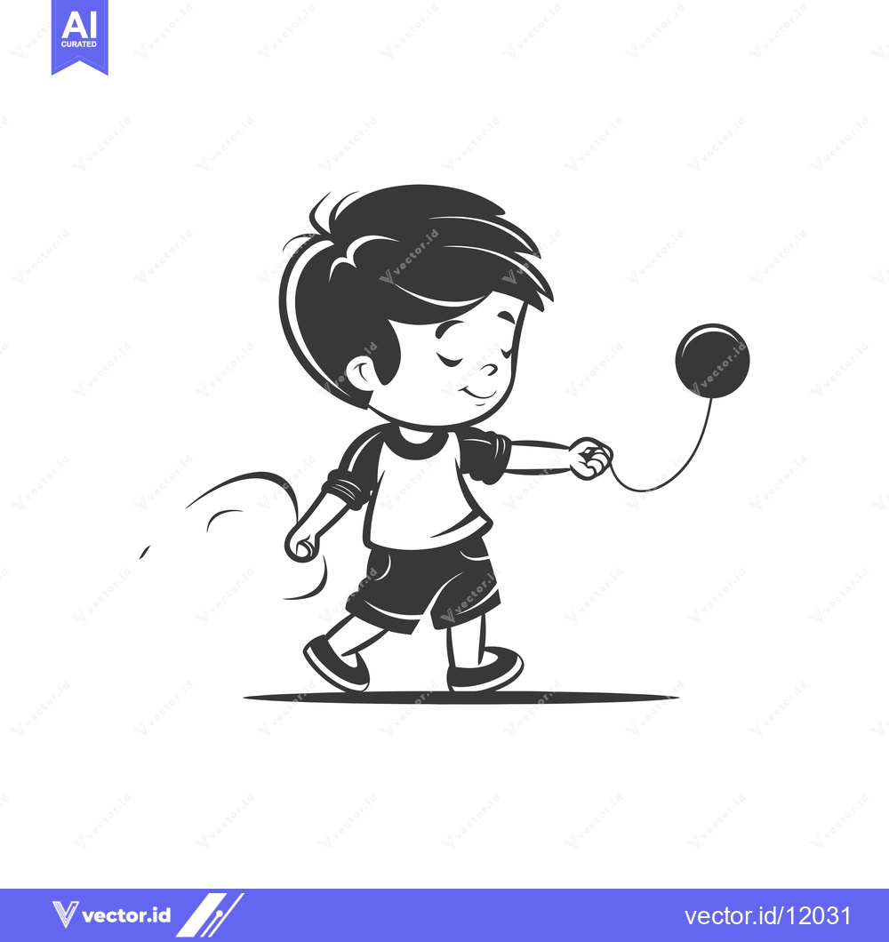 Premium Vector dari A Cartoon Boy Walking with a Balloon on a String