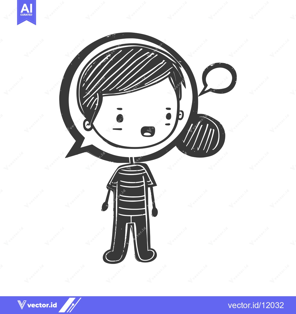 Premium Vector dari A cartoon boy with a speech bubble above his head