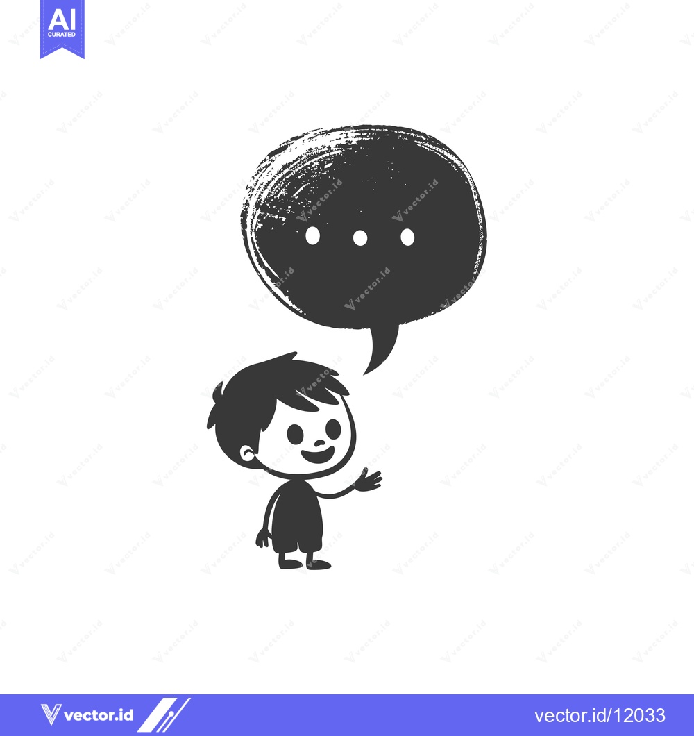 Premium Vector dari A Cartoon Boy with a Speech Bubble and Three Dots