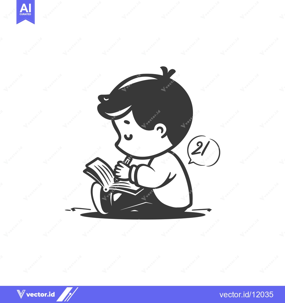 Premium Vector of A Cartoon Boy Writing in a Notebook with a Pencil