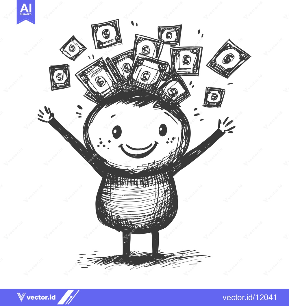 Premium Vector dari A Cartoon Character Surrounded By Falling Money Bills