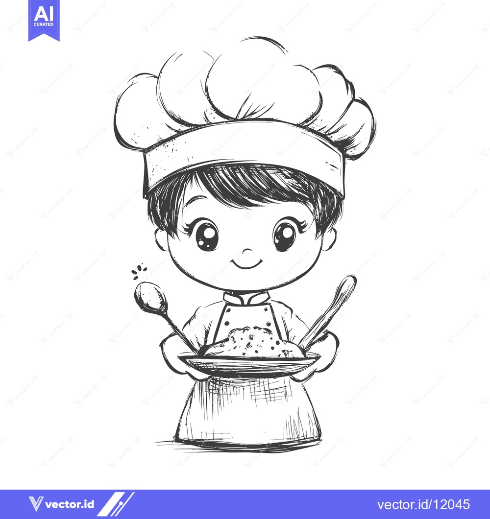 Premium Vector dari A Cartoon Chef Holding a Plate of Food with a Spoon
