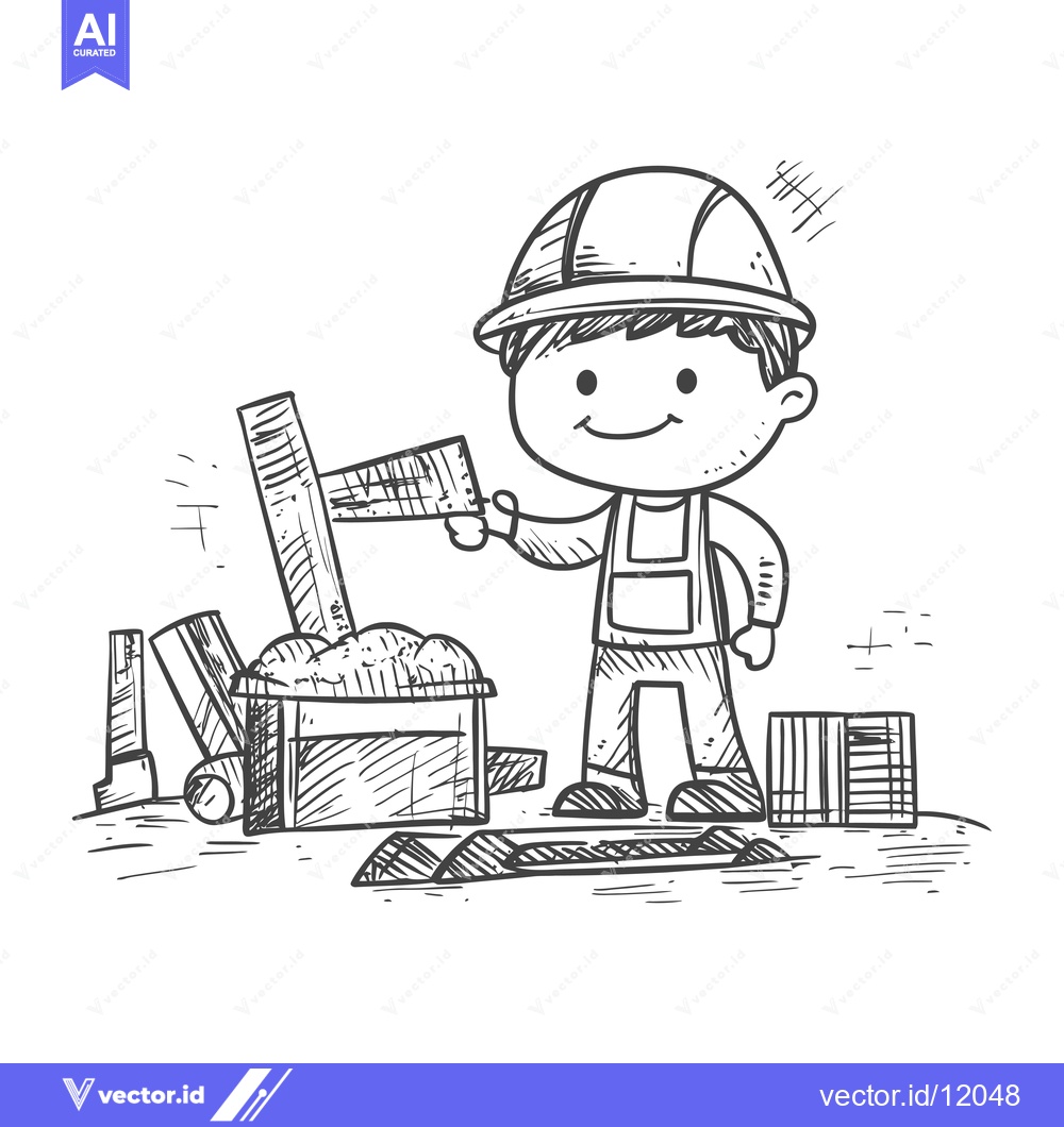 Premium Vector dari A Cartoon Construction Worker Holding a Level