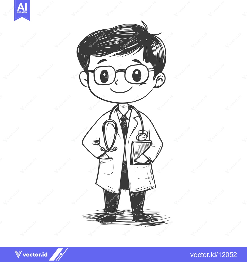 Premium Vector dari A Cartoon Doctor in a White Coat with a Stethoscope