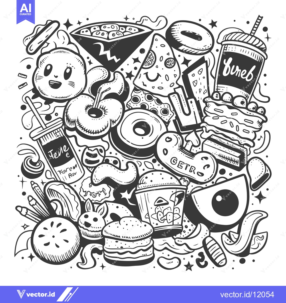Premium Vector dari A Cartoon Doodle of Various Food and Drink Items