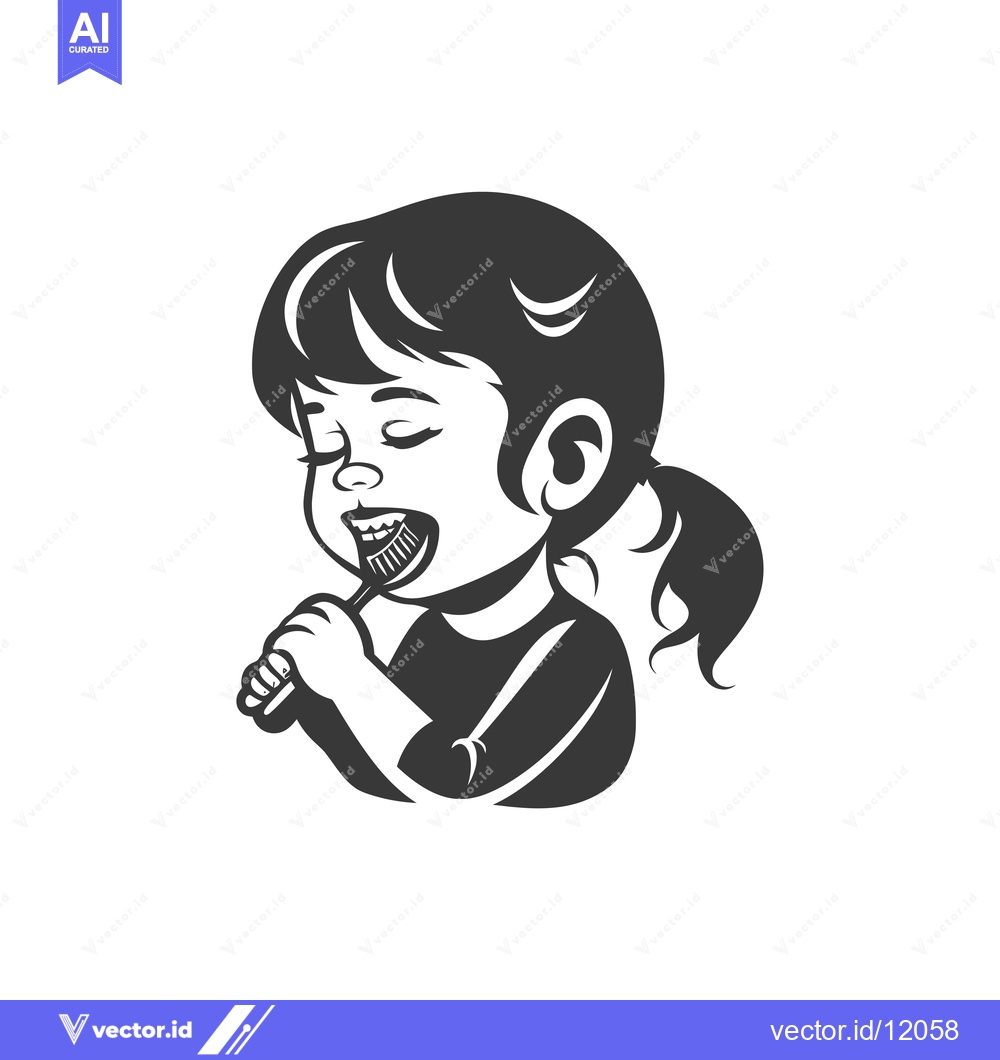 Premium Vector of A cartoon girl brushing her teeth with a toothbrush
