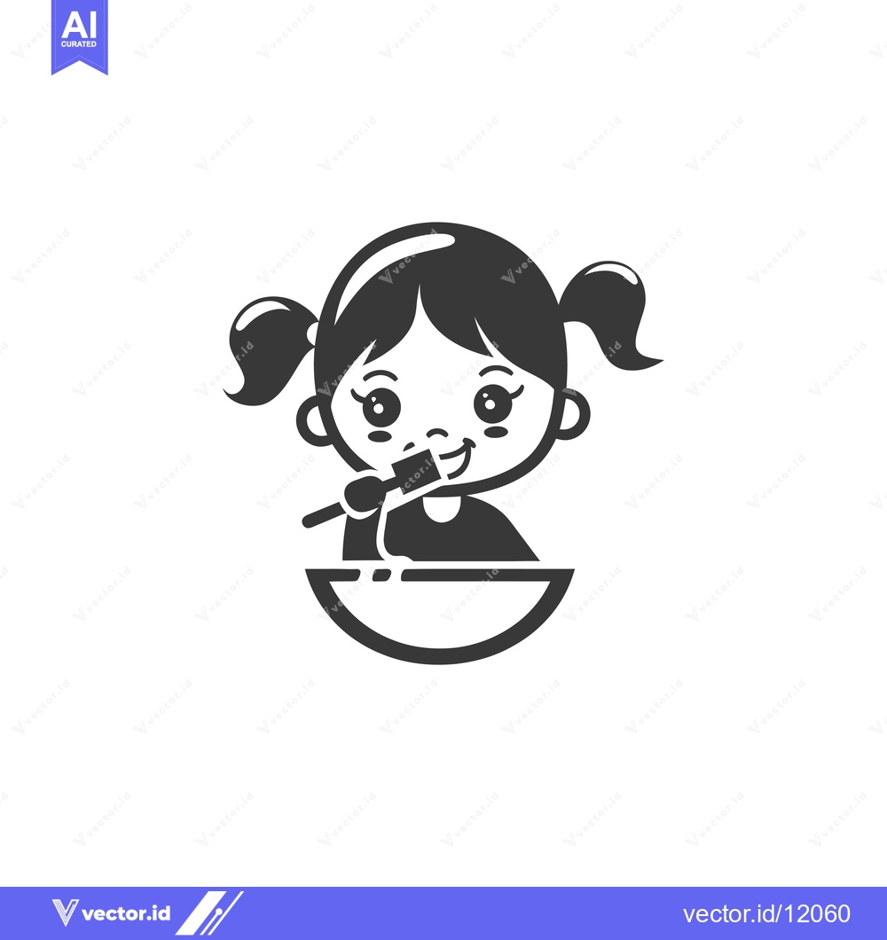 Premium Vector dari A Cartoon Girl Eating from a Bowl with a Spoon