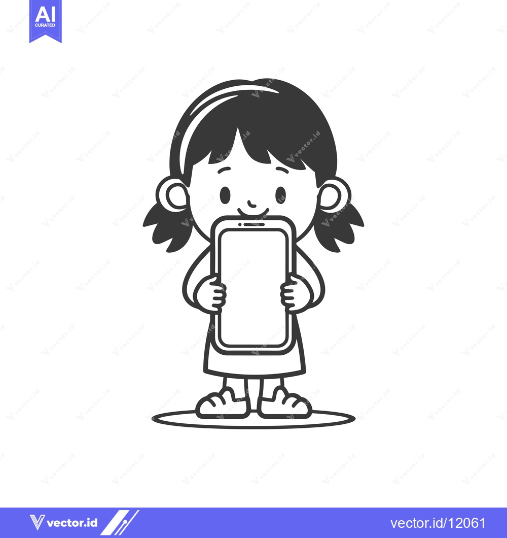 Premium Vector of A Cartoon Girl Holding a Smartphone in Front of Her