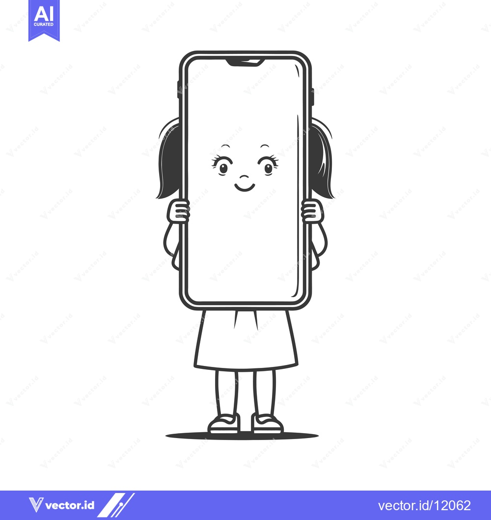Premium Vector of A Cartoon Girl Holding a Smartphone in Front of Her Face