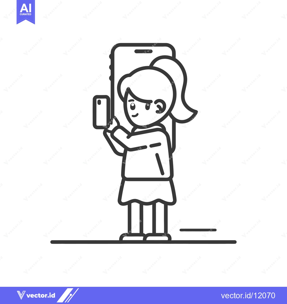 Premium Vector dari A cartoon girl taking a selfie with a smartphone