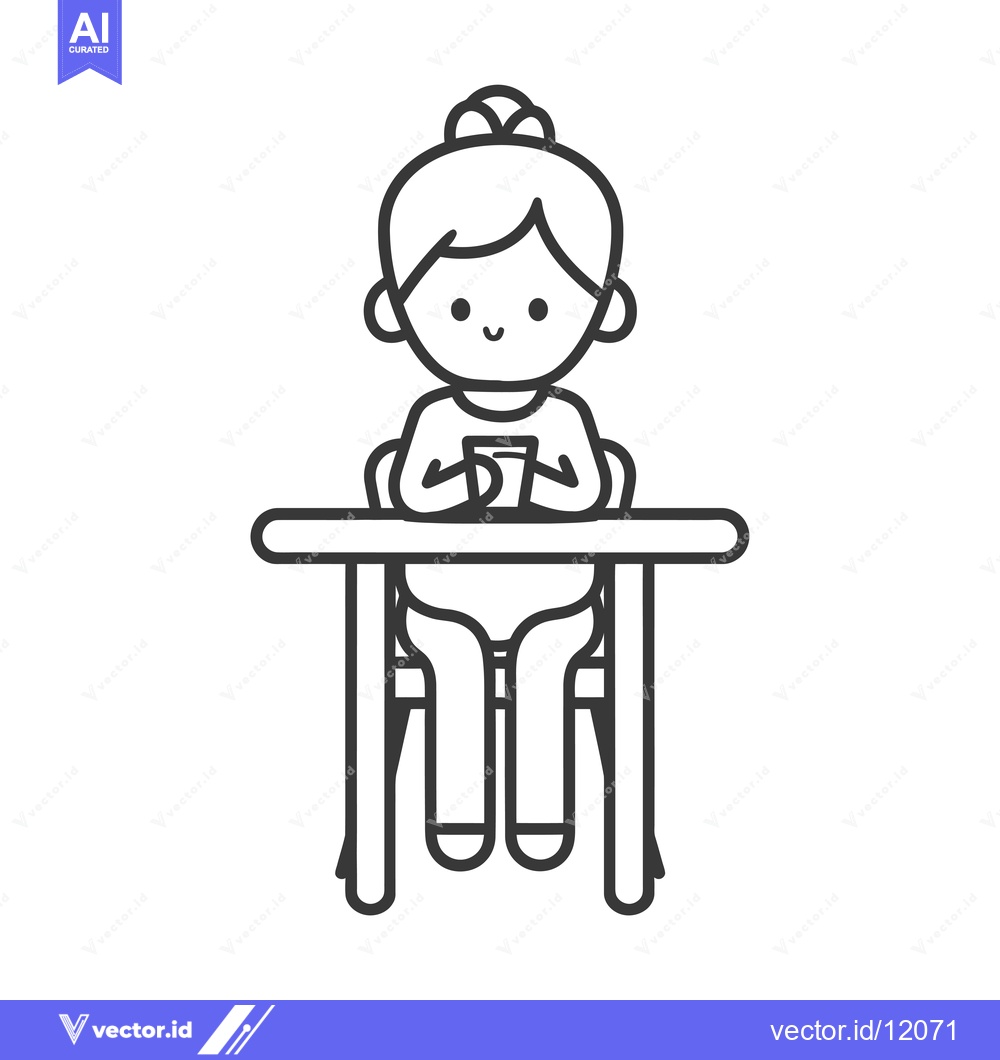 Premium Vector dari A cartoon girl with a bun sitting at a table holding a cup