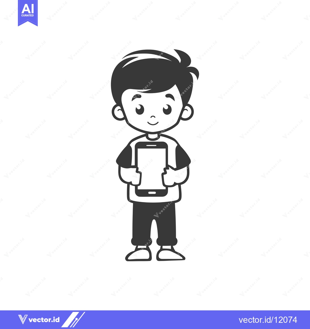 Premium Vector of A cartoon illustration of a boy holding a smartphone
