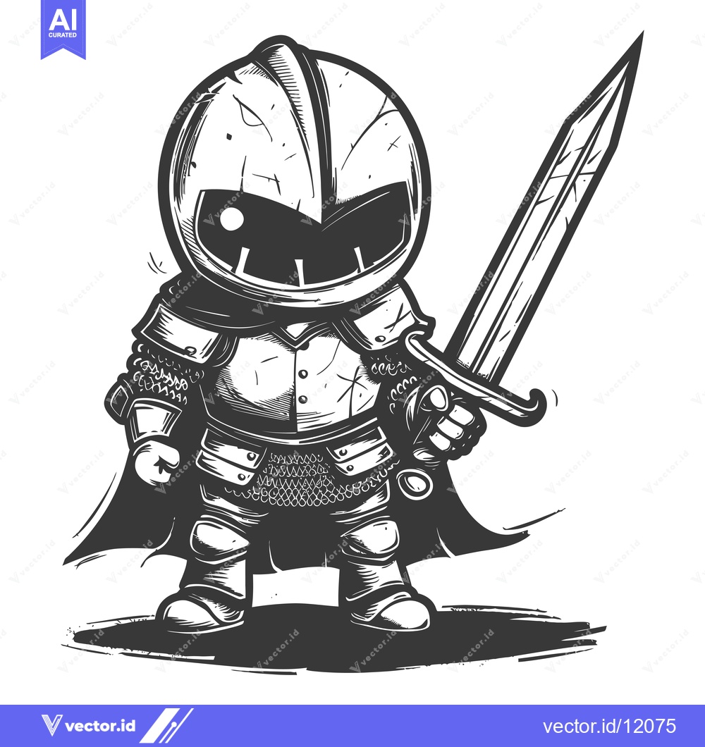 Premium Vector dari A Cartoon Illustration of a Chibi Knight Holding a Sword