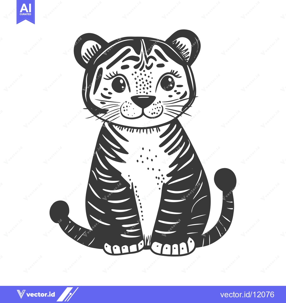 Premium Vector of A Cartoon Illustration of a Cute Sitting Tiger Cub