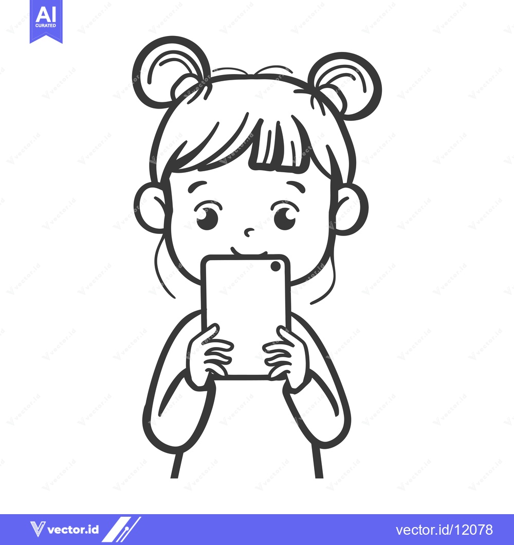 Premium Vector of A Cartoon Illustration of a Girl Holding a Smartphone