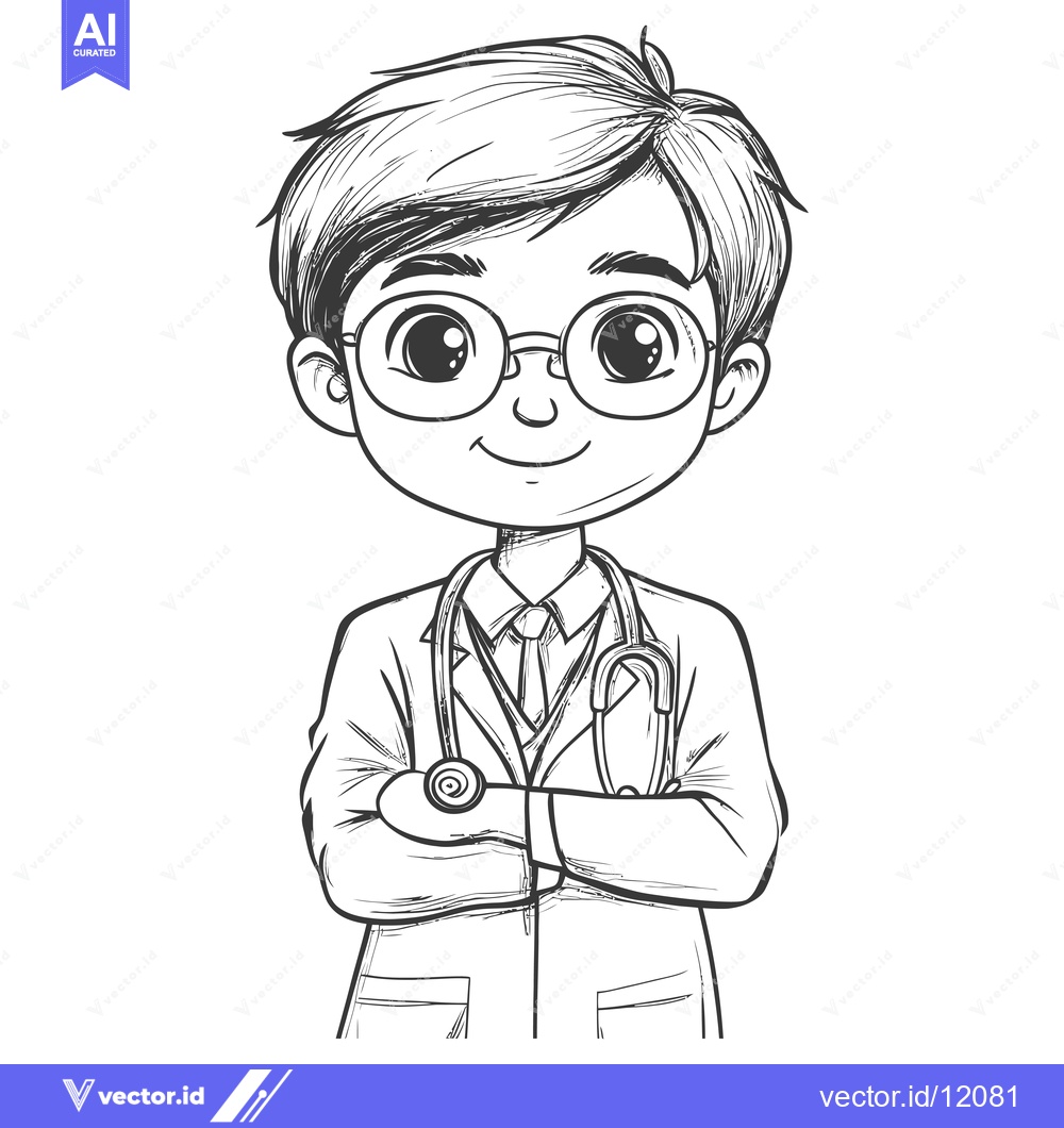 Premium Vector of A Cartoon Illustration of a Male Doctor Wearing a Lab Coat and a Steth