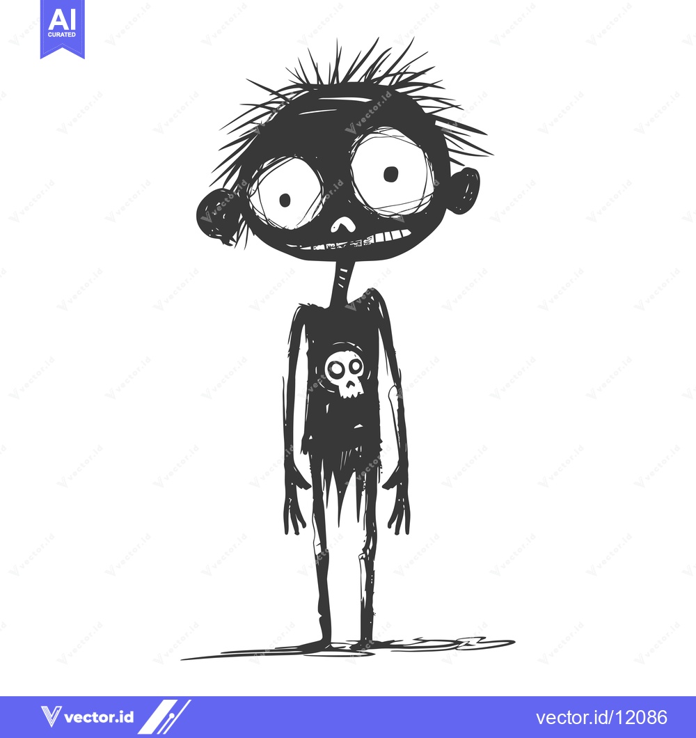 Premium Vector dari A Cartoon Illustration of a Sketchy Zombie with a Skull on Its Chest