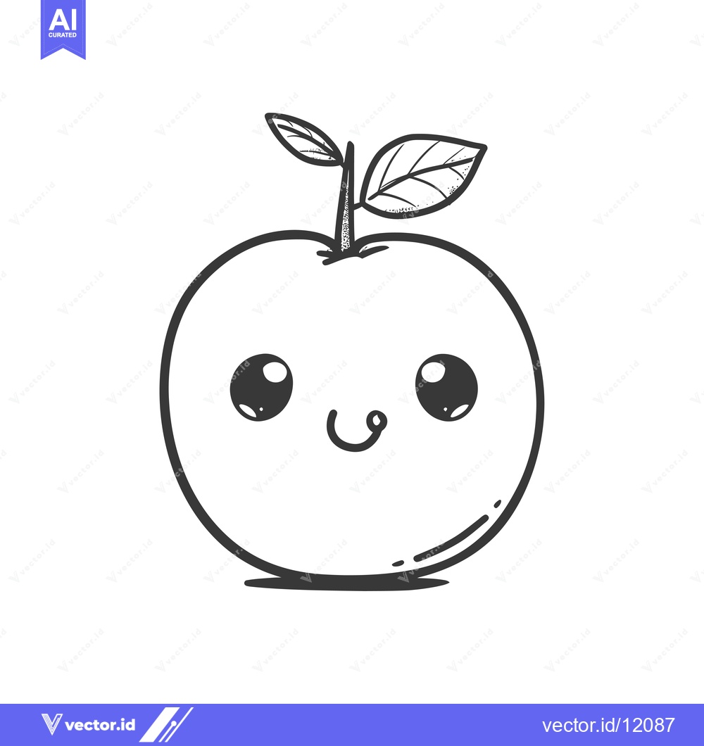 Premium Vector dari A Cartoon Illustration of a Smiling Apple with a Leaf Stem