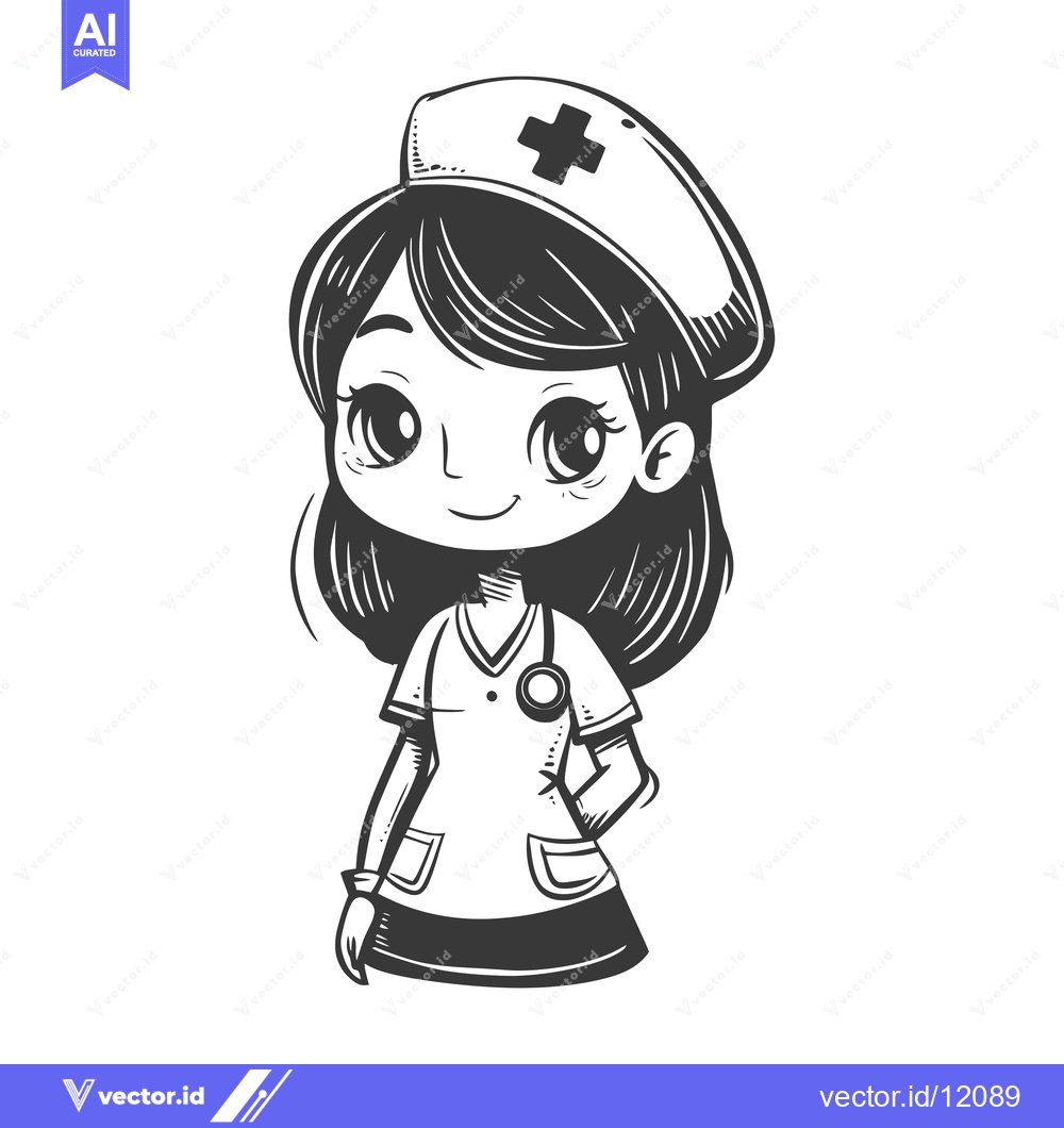 Premium Vector dari A Cartoon Illustration of a Smiling Female Nurse with a Stethoscope