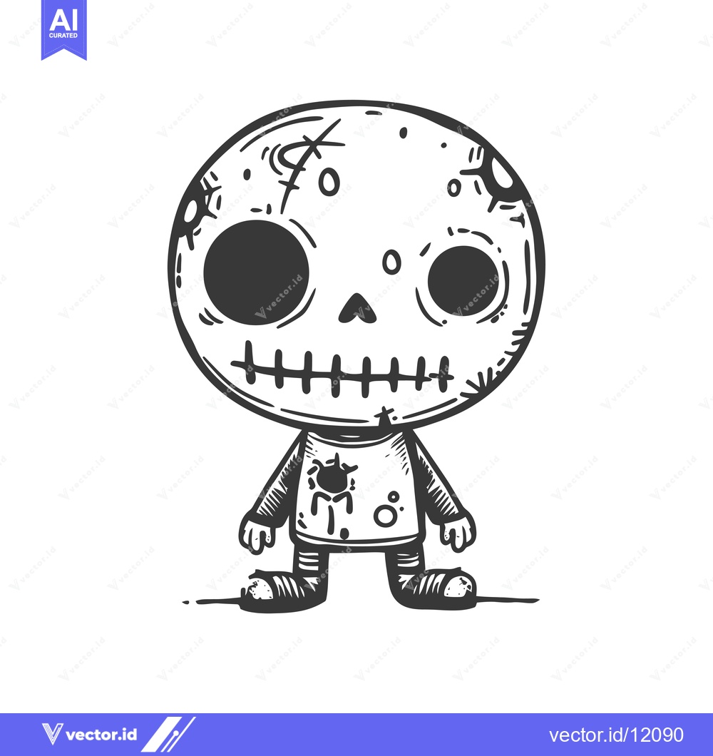 Premium Vector dari A Cartoon Illustration of a Stitched-Up Skull-Headed Creature