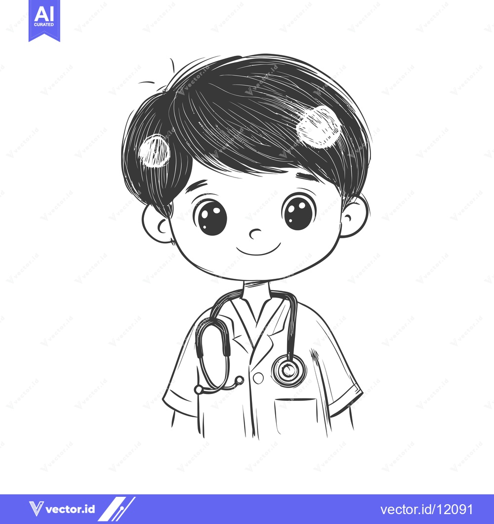 Premium Vector dari A Cartoon Illustration of a Young Boy Dressed as a Doctor