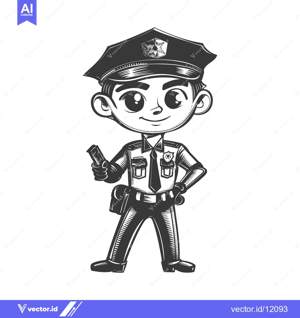 Premium Vector dari A Cartoon Illustration of a Young Police Officer Holding a Gun