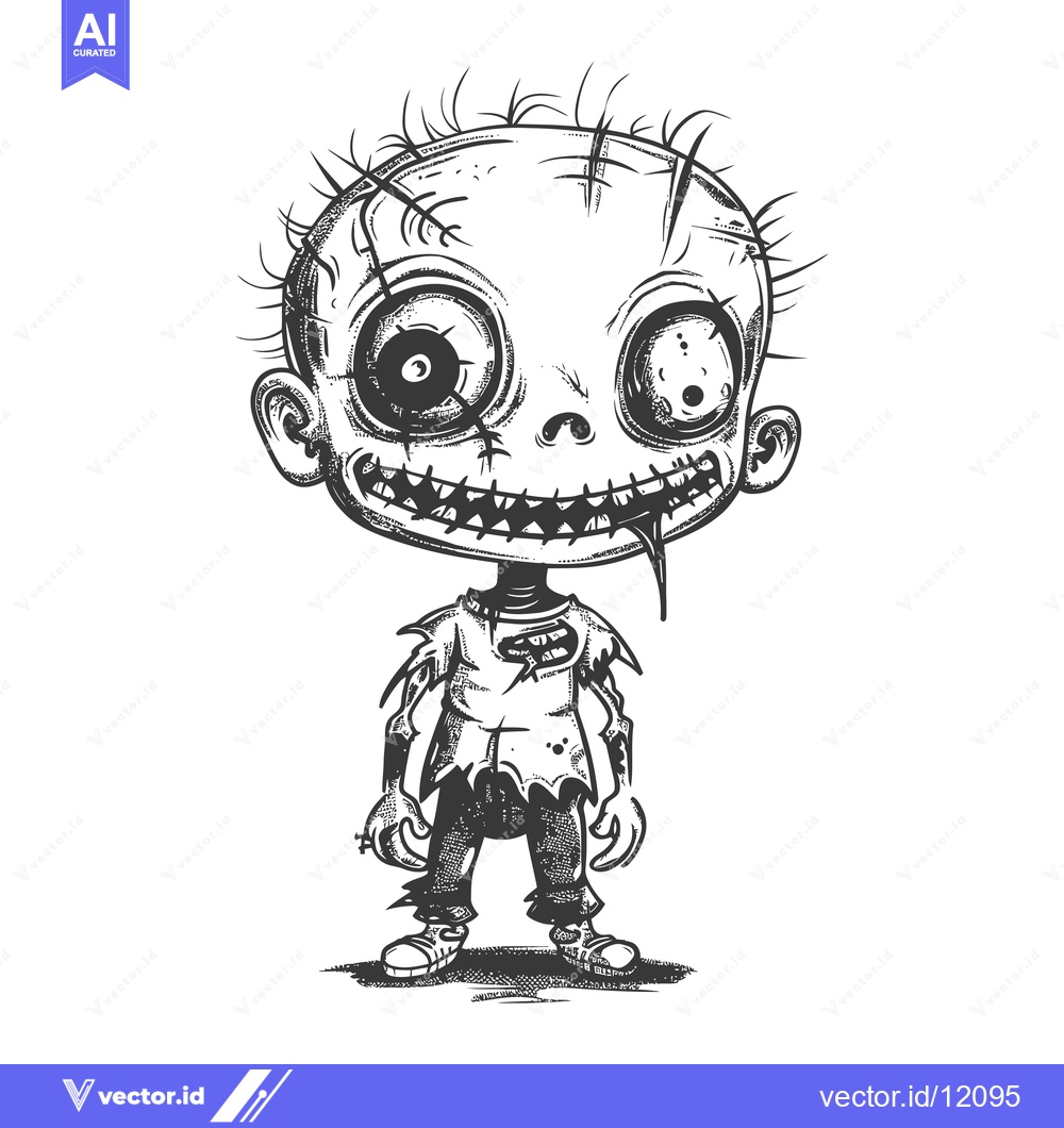 Premium Vector of A Cartoon Illustration of a Zombie With a Gruesome Smile