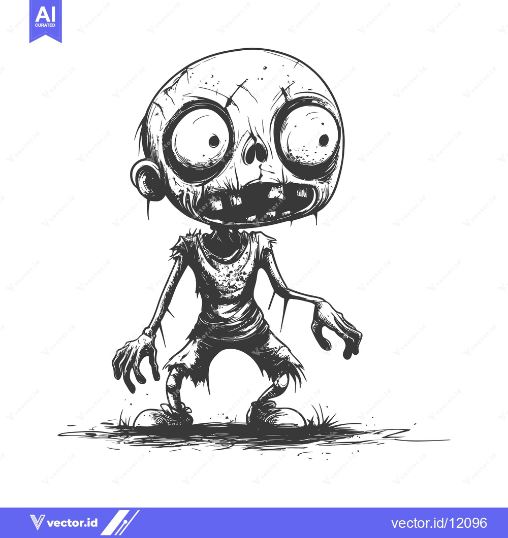Premium Vector of A Cartoon Illustration of a Zombie with Wide Eyes and a Grin